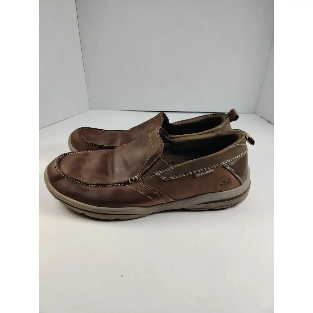 Sketcher's Relaxed Fit Men's Size 13 Slip On Loafers Brown Leather